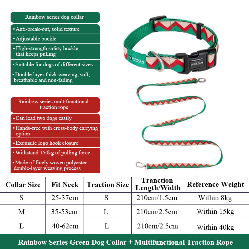 【Dogs】Rainbow-Dog collar leash set. For dogs around 2.5kg-40kg.