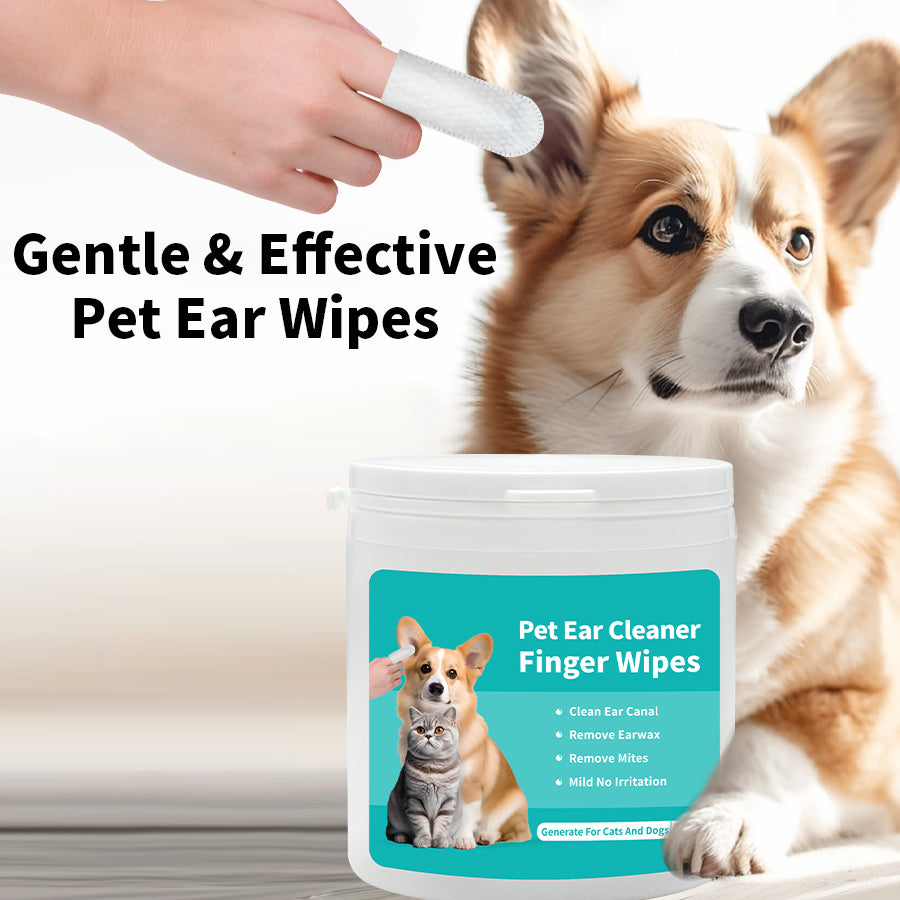 Pet ear cleaning wipes. Vet formulated. Effective ear cleaning finger wipes.