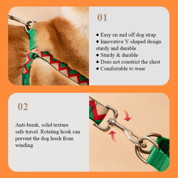 【Dogs】Rainbow-Dog Y-shaped harness-leash set. For big dogs and puppies.(2.5kg-40kg)