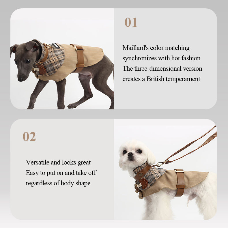 Maillard Color Fashion Focus Three-dimensional Style British Style Pet Windbreaker