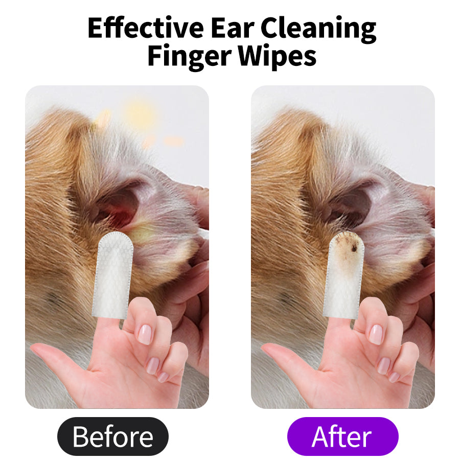 Pet ear cleaning wipes. Vet formulated. Effective ear cleaning finger wipes.