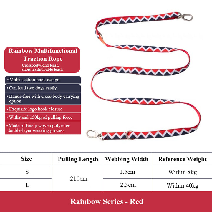 【Dogs】Rainbow FREE YOUR HANDS multi-functional leash.【Crossbody leash】Easy to temporary pause during your walk.