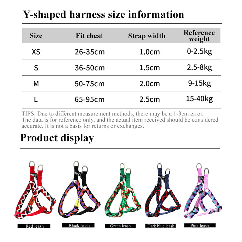 【Dogs】Rainbow-Dog Y-shaped harness-leash set. For big dogs and puppies.(2.5kg-40kg)