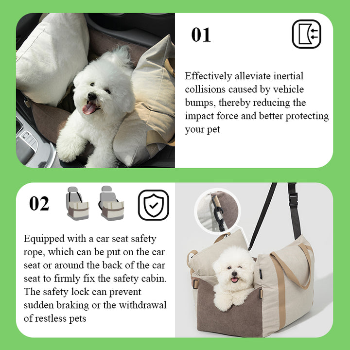 Dog car seat, Puppy car seat with clip-on safety leash, washable coral fleece pet seat for small medium dogs, cat car seat for travel dog car bed