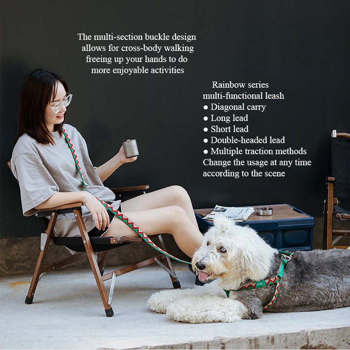 【Dogs】Rainbow FREE YOUR HANDS multi-functional leash.【Crossbody leash】Easy to temporary pause during your walk.